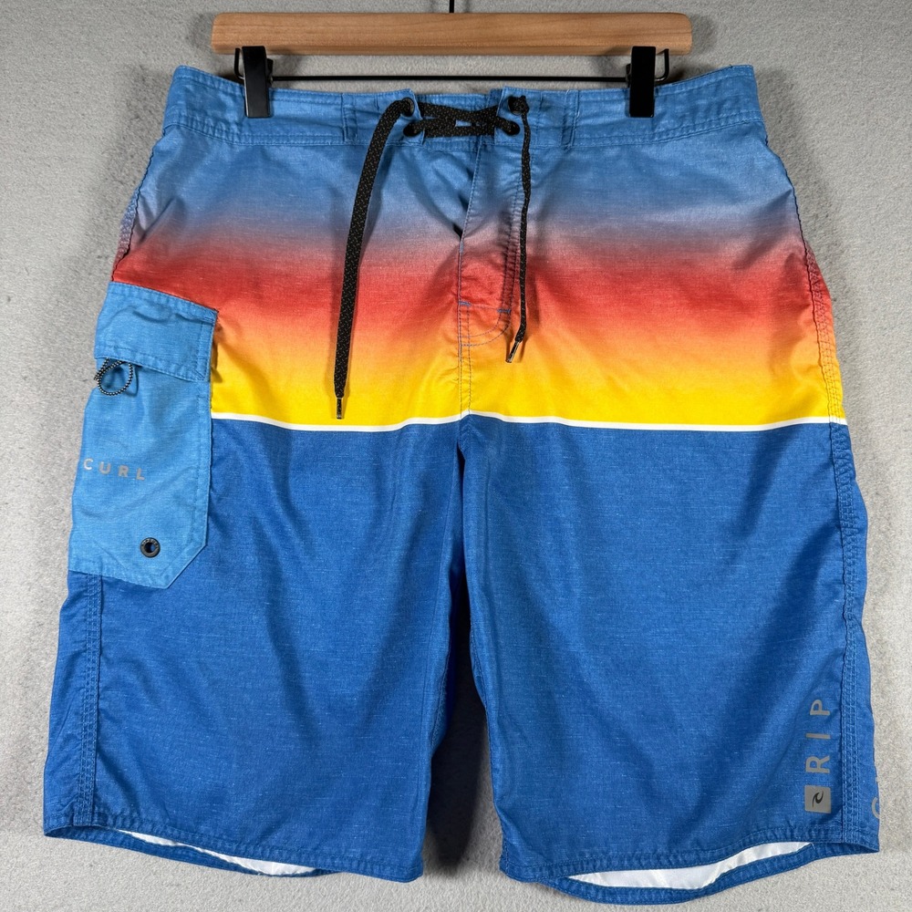 Rip Curl Mens Sunset Gradient Board Shorts Blue Red Yellow Size 32 CBOPG9